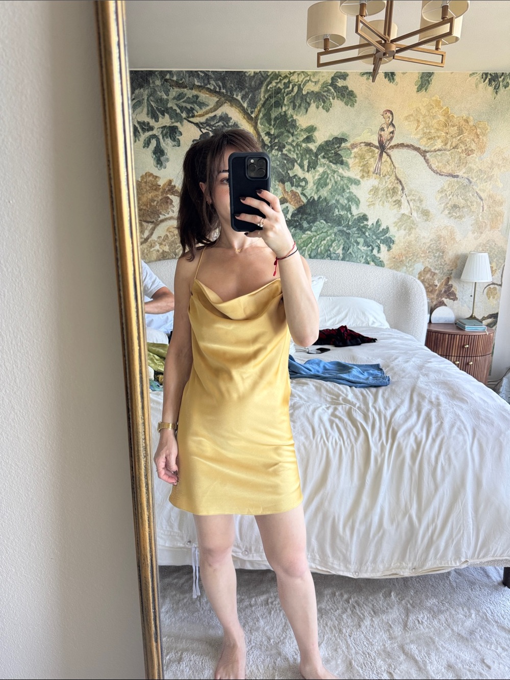 Sage Satin Cowl Slip Dress - Yellow